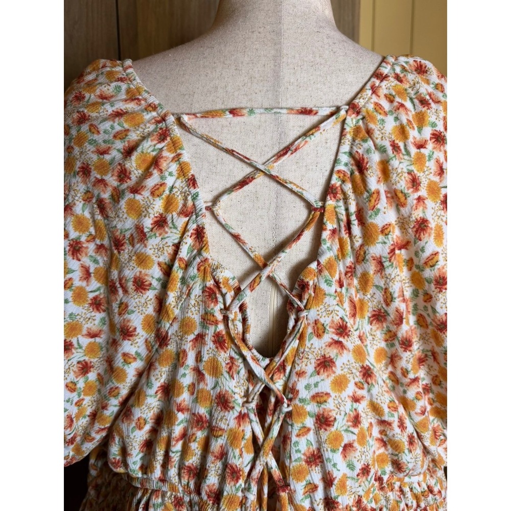 416. Torrid Cottagecore Floral Lace Up Back Boho Babydoll Top Size 5XL - Picture 4 of 6
